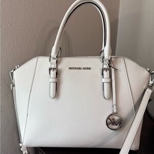 Michael Kors White Saffiano Leather Dome Satchel